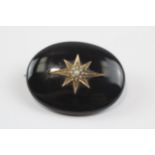 9ct Gold Antique Onyx And Seed Pearl Starburst Detail Hidden Locket Mourning Brooch (17.7g)