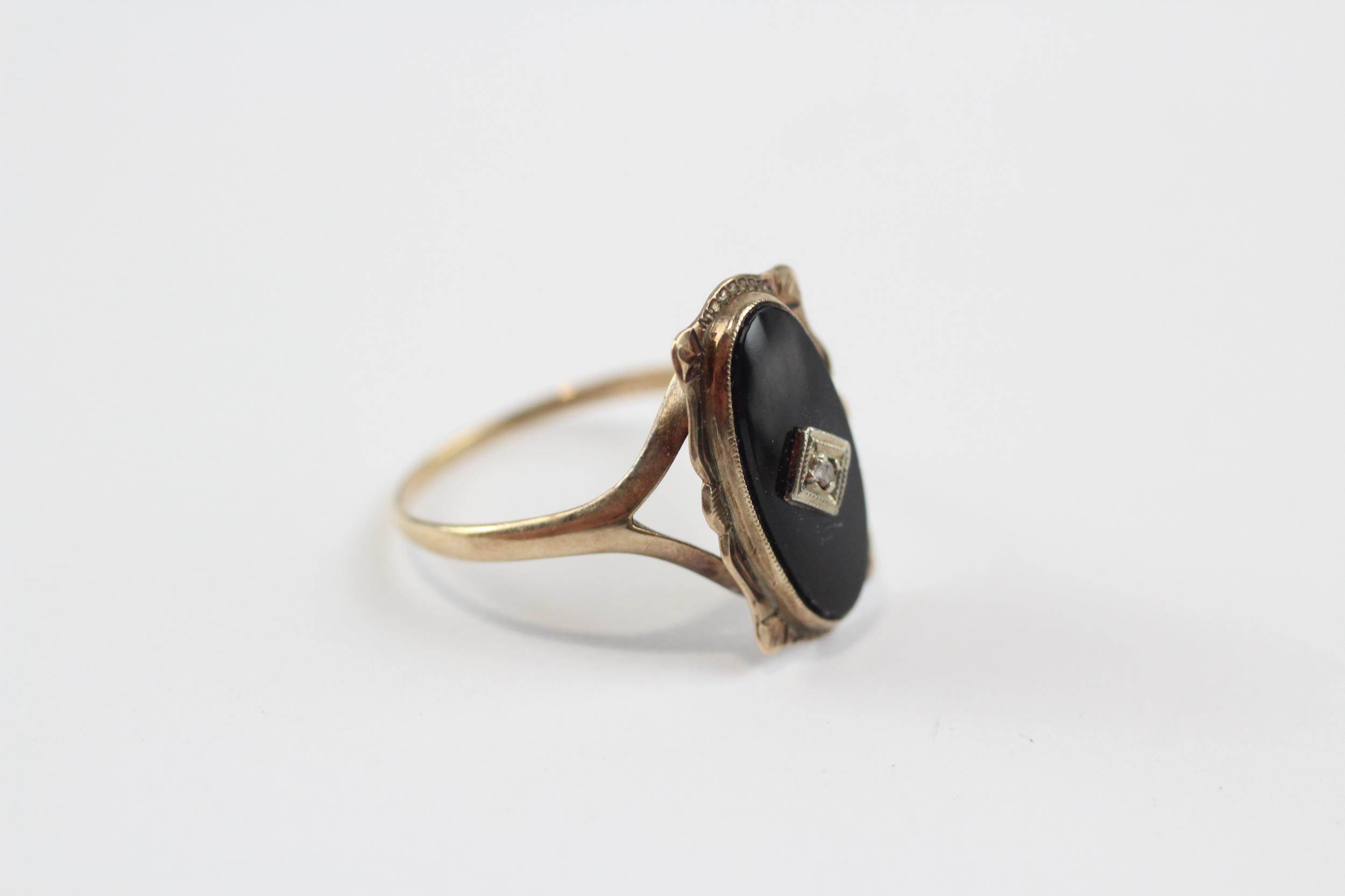 10k Gold Vintage Onyx And Diamond Set Art Deco Style Dress Ring (1.8g) Size L 1/2 - Image 2 of 4