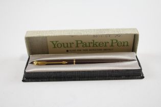 Vintage Parker 50 Falcon Brown Fountain Pen w/ Gold Plate Nib WRITING Boxed // Dip Tested &