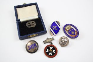 6 x Antique / Vintage Hallmarked .925 STERLING SILVER Badges Inc Enamel (53g) // Inc Enamel, Boy