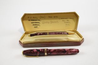 Vintage CONWAY STEWART 84 Burgundy FOUNTAIN PEN w/ 14ct Gold Nib WRITING // w/ Matching Pencil (