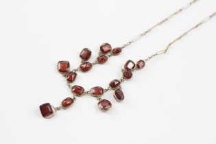 9ct Gold Antique Garnet Set Fringe Necklace - As Seen (4.3g)