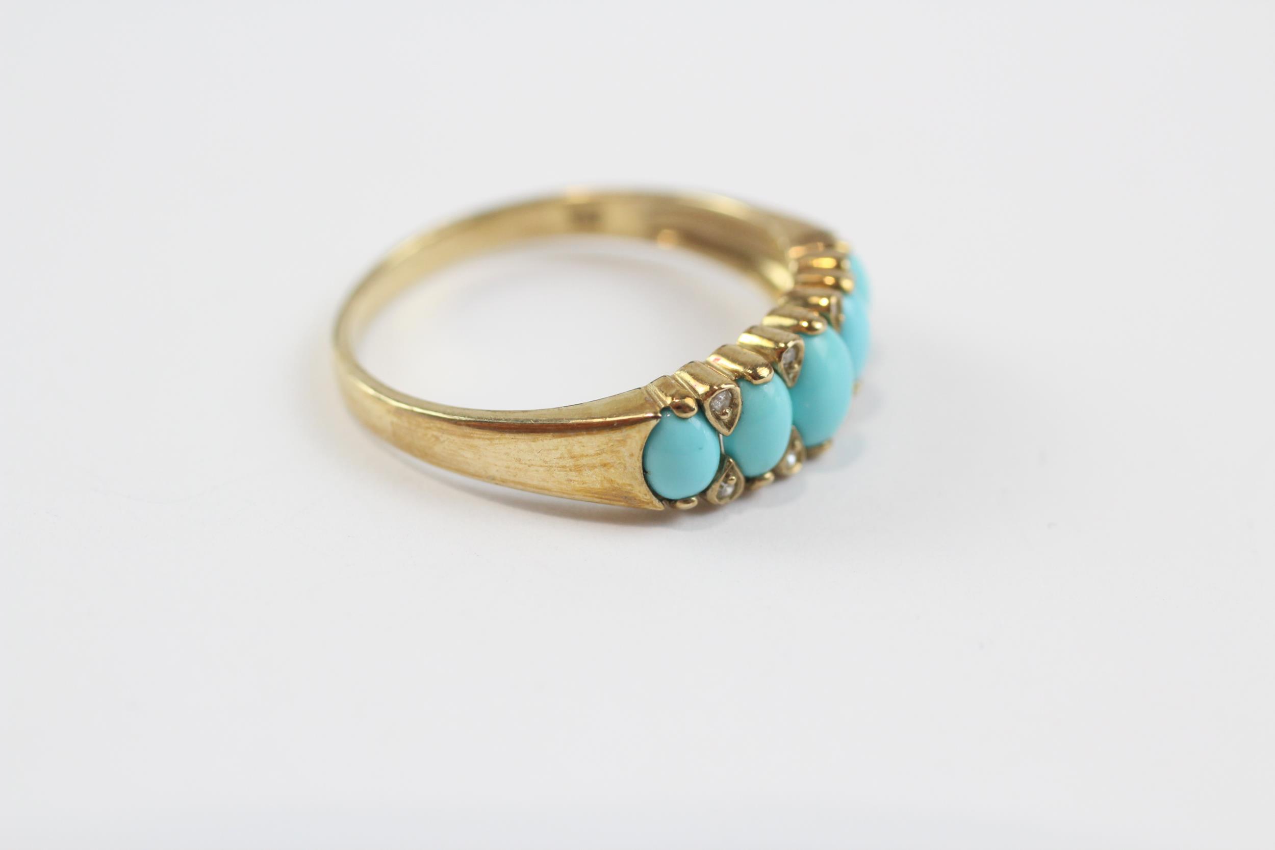 9ct Gold Antique Turquoise And Diamond Set Dress Ring (2.5g) Size T - Image 3 of 5