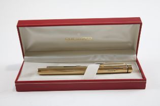 Vintage SHEAFFER Targa Gold Plated Fountain Pen w/ 14ct Gold Nib WRITING Boxed // w/ Personal