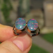 9ct Gold Black Opal Triplet Two Stone Ring (2.7g) Size O