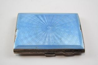 Vintage 1930 Birmingham Sterling Silver Cigarette Case w/ Guilloche Enamel 118g // w/ Blue Guilloche