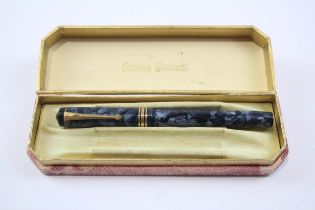 Vintage CONWAY STEWART 388 Navy FOUNTAIN PEN w/ 14ct Gold Nib WRITING Boxed // Dip Tested &