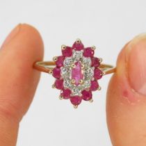 9ct Gold Vintage Ruby And Diamond Set Cluster Ring (2.3g) Size Q