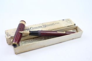 Vintage CONWAY STEWART 27 Burgundy Fountain Pen w/ 14ct Gold Nib WRITING Boxed // Dip Tested &