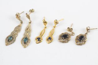 3 X 9ct Gold Sapphire & Topaz Drop Earrings (4.1g)