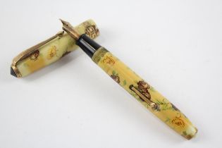 Vintage CONWAY STEWART 22 Yellow Floral Fountain Pen w/ 14ct Gold Nib WRITING // Dip Tested &