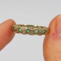 9ct Gold Emerald & Diamond Multi-Row Dress Ring (2.5g) Size T