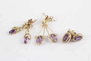 3 X 9ct Gold Amethyst Set Earrings (3.1g)