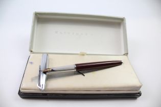 Vintage WATERMAN C/F Burgundy FOUNTAIN PEN w/ 14ct Gold Nib WRITING Boxed // Dip Tested & WRITING In