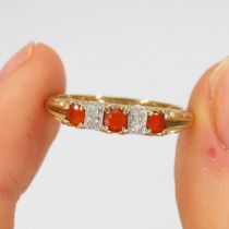 9ct Gold Fire Opal And Diamond Set Band Ring (2.1g) Size P 1/2