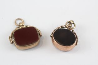 2 X 9ct Gold Antique Bloodstone And Carnelian Set Spinning Fobs (11.4g)