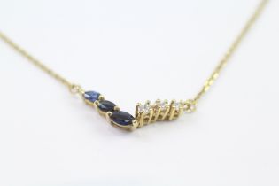 9ct Gold Vintage Cubic Zirconia & Sapphire Wishbone Necklace (2.2g)