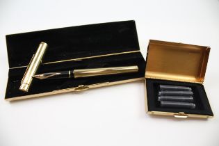 Vintage SHEAFFER Targa Imperial Brass FOUNTAIN PEN w/ 14ct Gold Nib WRITING // w/Original Case Etc