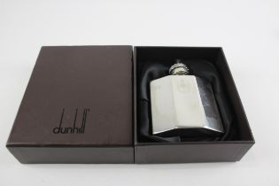 Boxed ALFRED DUNHILL Silver Plate Hip Flask // In previously owned condition Signs of wear & use