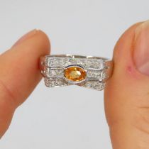 9ct White Gold Diamond & Yellow Sapphire Dress Ring (4.1g) Size N