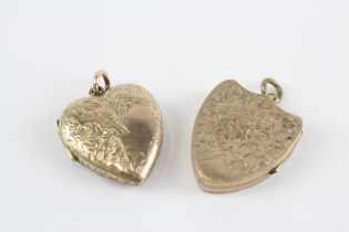 2 X 9ct Gold Back & Front Antique Heart & Shield Locket Pendants (9.6g)