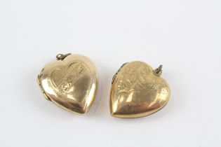 2 X 9ct Gold Back & Front Antique Heart Locket Pendants (6.8g)