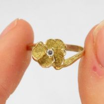 18ct Gold Vintage Diamond Set Rose Ring (1.7g) Size J 1/2