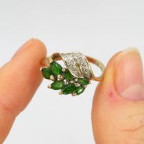 9ct Gold Vintage Green Diopside And Diamond Set Dress Ring (2.3g) Size L