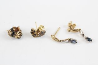 3 X 9ct Gold Sapphire Set Earrings (2.6g)
