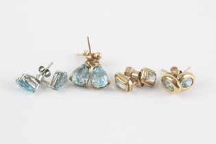3 X 9ct Gold Aquamarine And Blue Topaz Set Earrings (5.1g)
