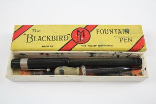 Vintage MABIE TODD Blackbird Brown Fountain Pen w/ 14ct Gold Nib WRITING Boxed // Dip Tested &