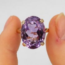 9ct Gold Amethyst Solitaire Dress Ring (5.3g) Size N