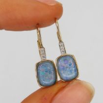 9ct Gold Vintage Opal Doublet And Diamond Set Earrings (1.9g)