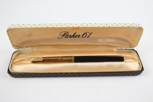 Parker 61 Fountain Pen Black Vintage 14ct Gold Nib Rolled Gold Cap Chalk Marked // w/ Chalk Mark,