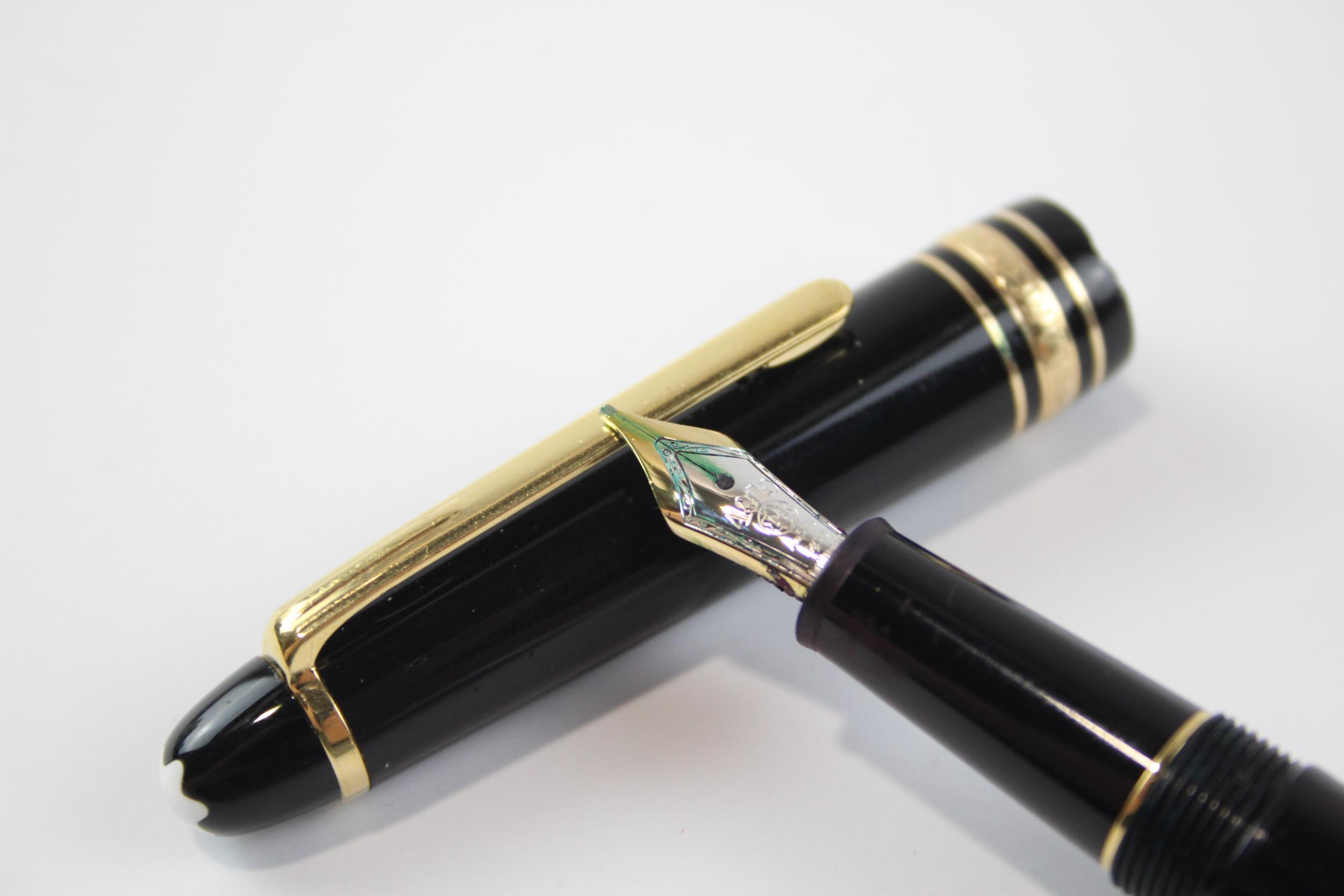 MONTBLANC Meisterstuck Black FOUNTAIN PEN w/ 14ct White Gold Nib WRITING // Dip Tested & WRITING - Image 2 of 4