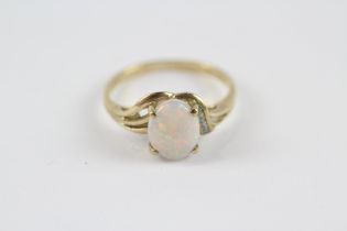 9ct Gold White Opal Single Stone Ring With Diamond Accent (2g) Size N