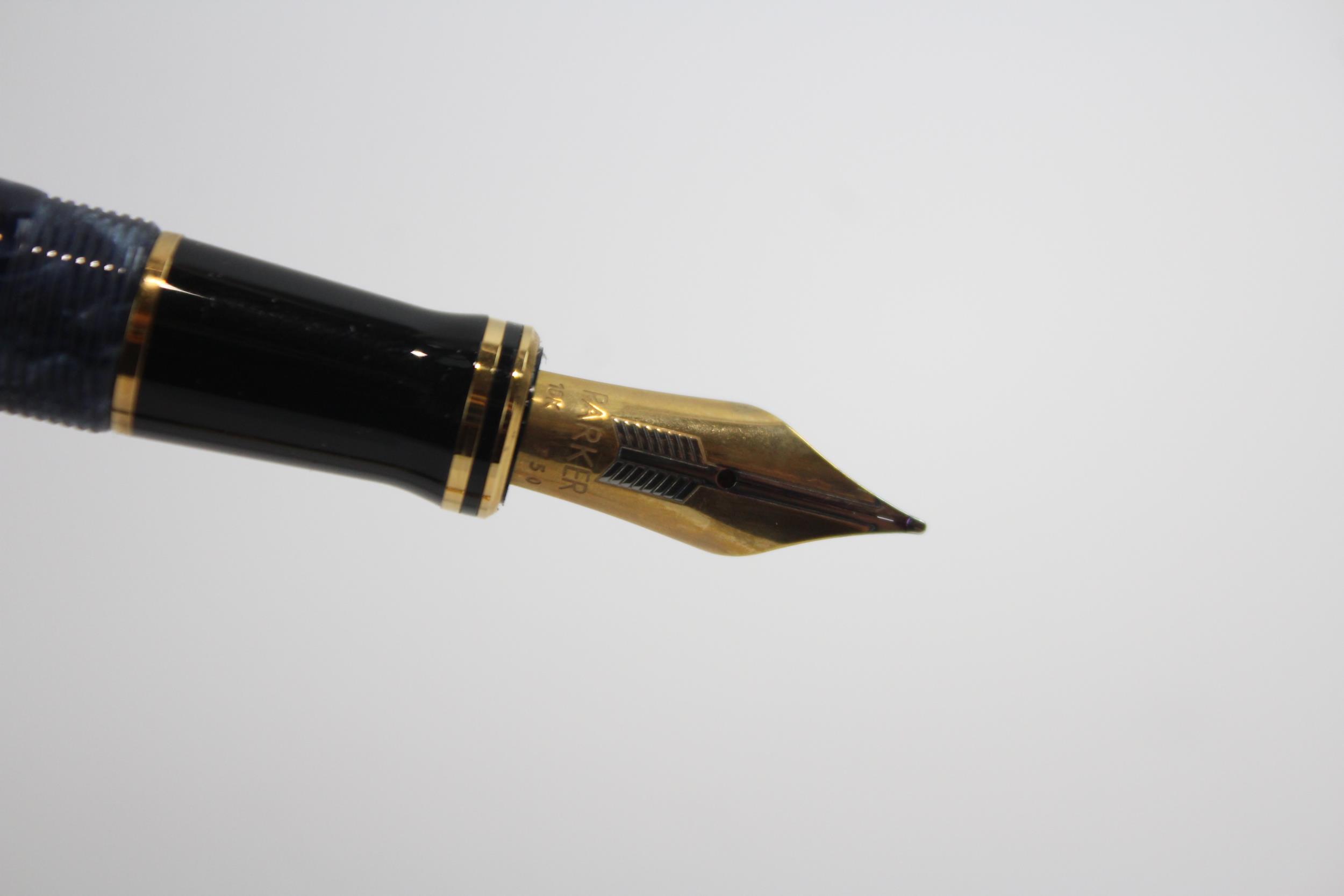 Parker Duofold Navy Lacquer Fountain Pen w/ 18ct Gold Nib, Ballpoint Etc // Dip Tested & WRITING - Image 3 of 8