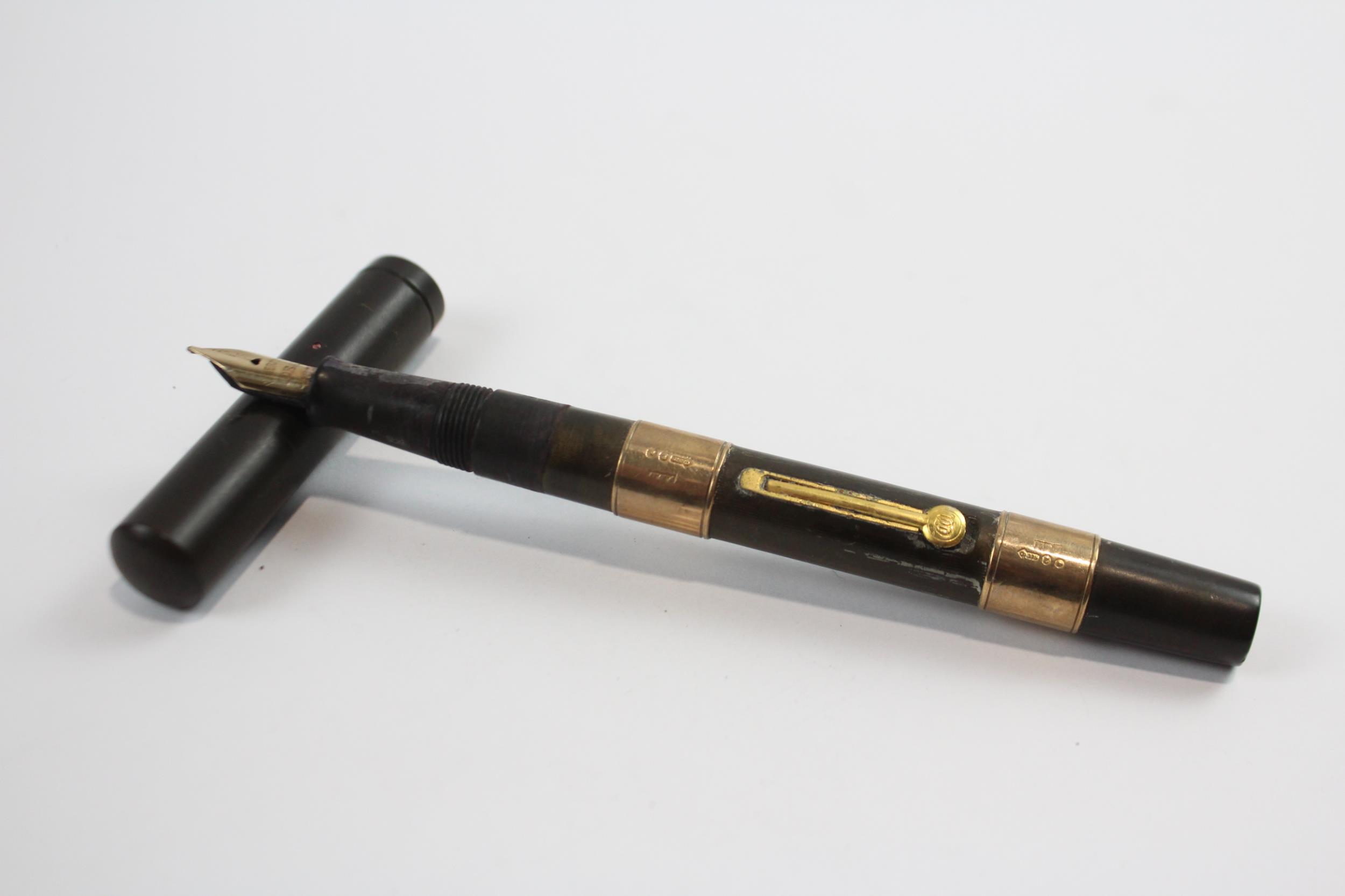 Vintage Waterman Ideal Brown Fountain Pen w/ 14ct Nib, 9ct Gold Banding WRITING // Dip Tested &