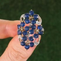 9ct Gold Vintage Sapphire & Diamond Floral Dress Ring (5.1g) Size N