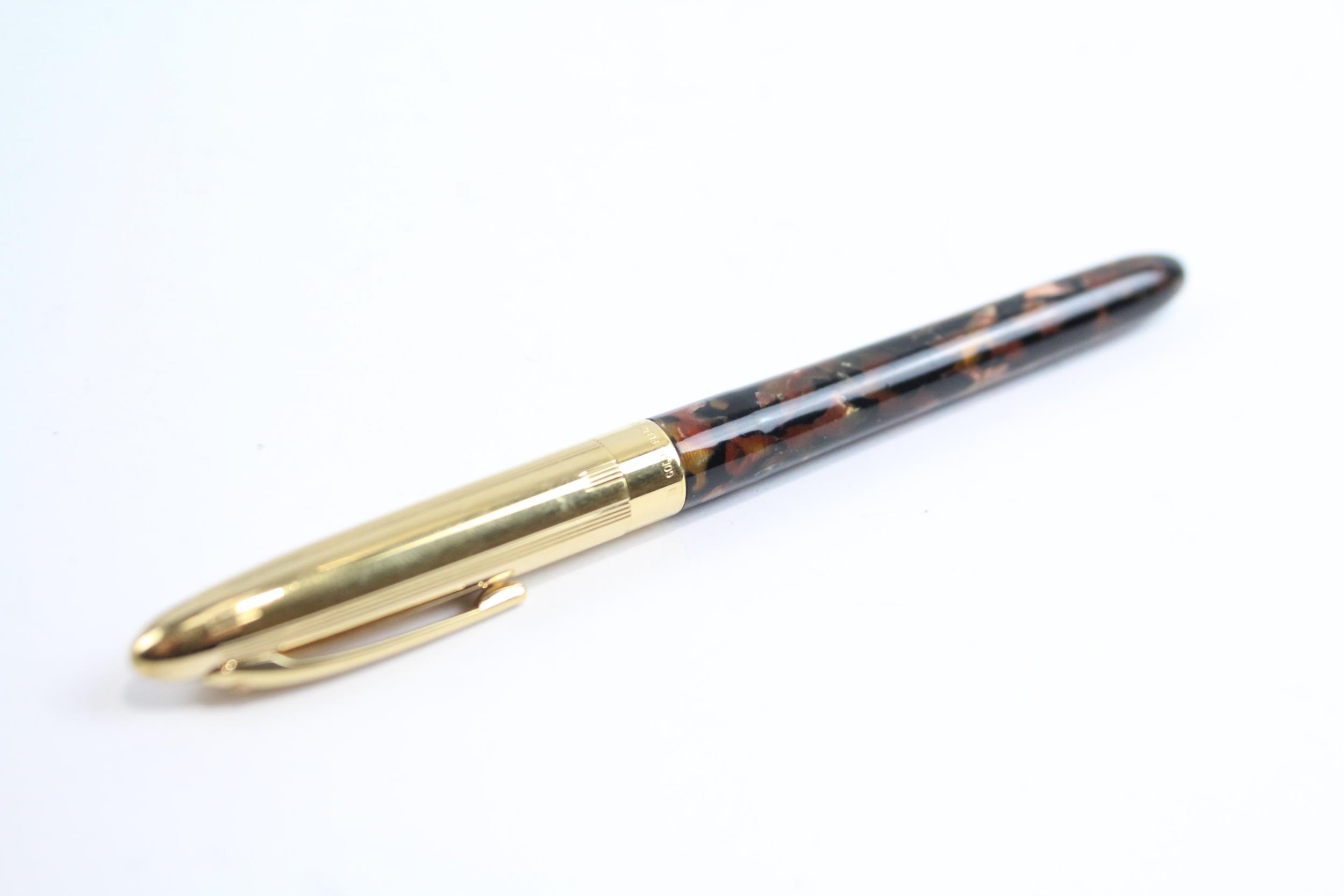 Sheaffer Crest Brown Lacquer Fountain Pen w/ 18ct Gold Nib, Gold Plated Cap // Dip Tested & - Image 8 of 8