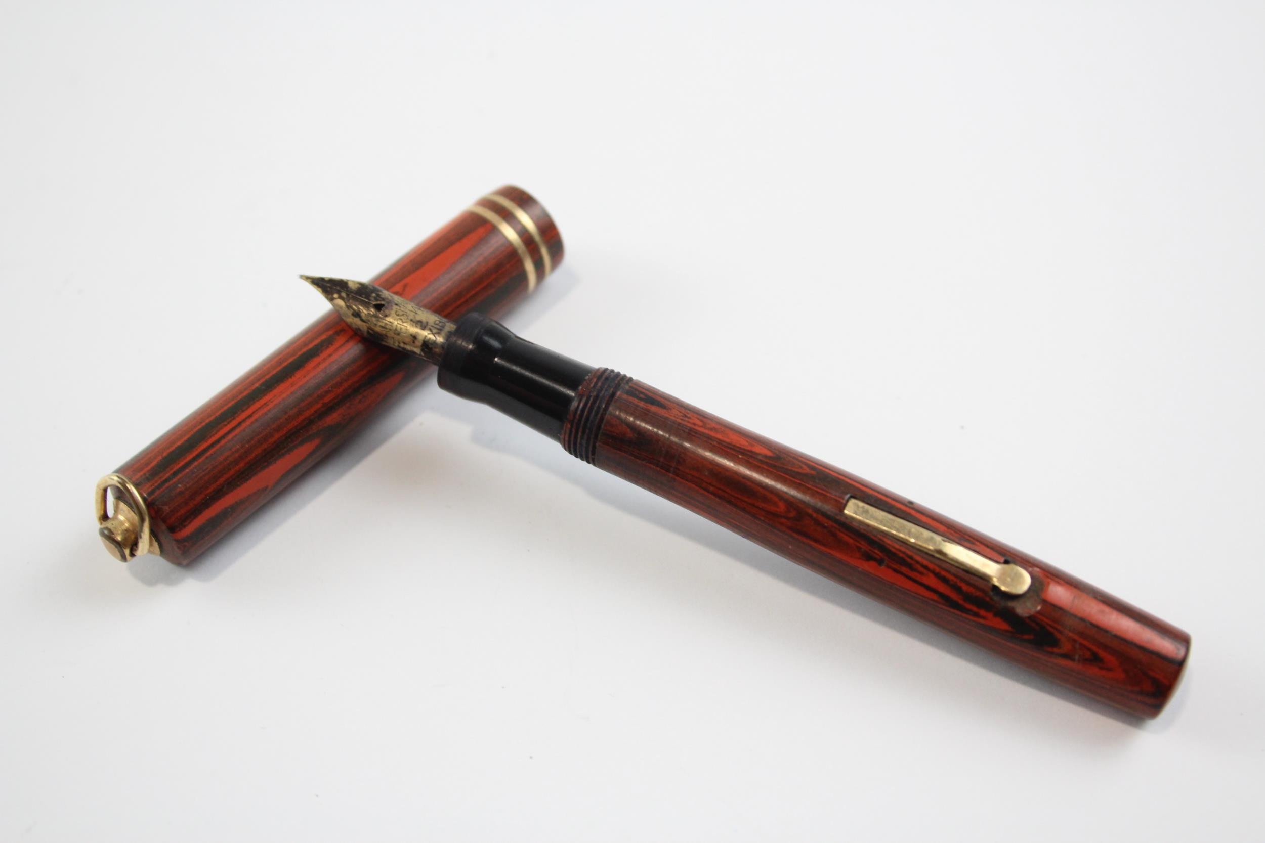 Vintage Wahl Eversharp Wood Effect Fountain Pen w 14ct Flexible Gold Nib WRITING //