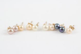 5 X 9ct Gold Vintage Vari-Hues Cultured Pearl Stud Earrings (2.3g)