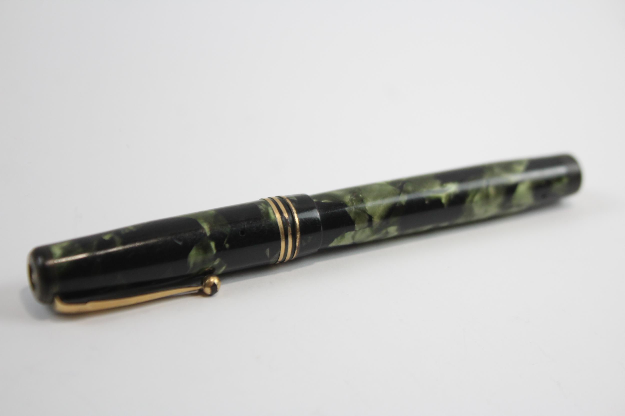 Vintage MABIE TODD Swan Leverless Green FOUNTAIN PEN w/ 14ct Gold Nib WRITING // Dip Tested & - Image 8 of 8