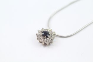 9ct White Gold Sapphire & Diamond Floral Cluster Pendant Necklace (4.7g)