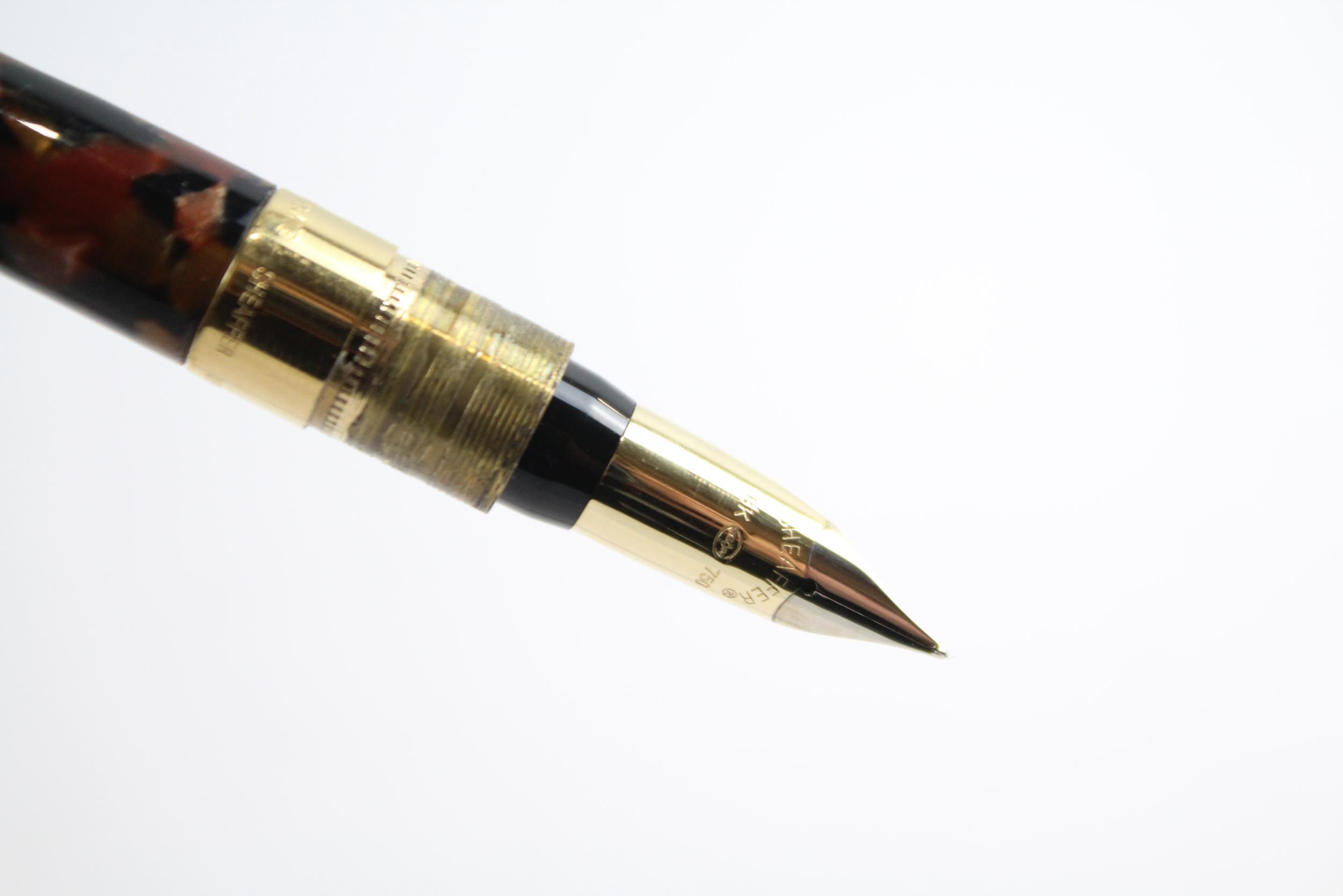 Sheaffer Crest Brown Lacquer Fountain Pen w/ 18ct Gold Nib, Gold Plated Cap // Dip Tested & - Image 3 of 8