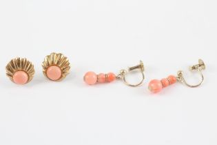 2 X 9ct Gold Coral Earrings (2.6g)