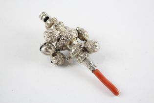 Victorian 1896 Birmingham Sterling Silver Baby Rattle / Whistle w/ Coral (28g) // Maker - Possibly -