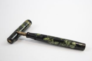 Vintage MABIE TODD Swan Leverless Green FOUNTAIN PEN w/ 14ct Gold Nib WRITING // Dip Tested &