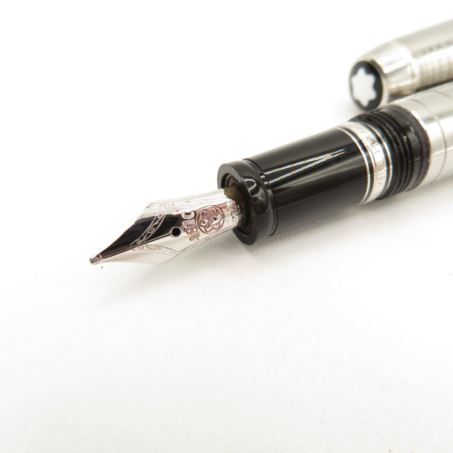 MONTBLANC Boheme Retractable Fountain Pen w/ 18ct Gold Nib WRITING // w/ Montblanc Black Leather Pen - Image 3 of 7