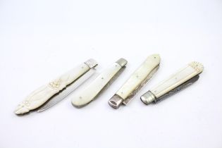 4 x Antique Hallmarked .925 Sterling Silver Fruit Knives w/ MOP (79g) // In antique condition